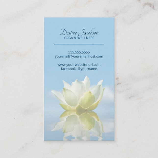 Carte De Visite Reflet Lotus Fleur Yoga Instructor Light Blue (Devant)