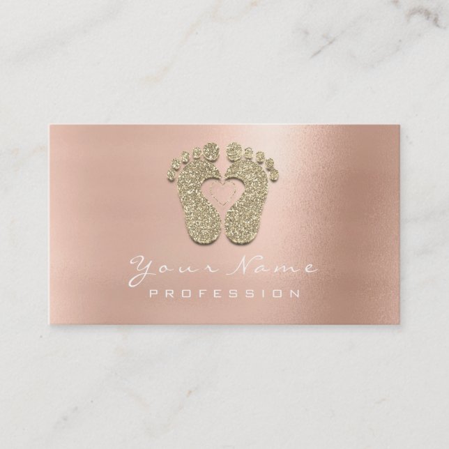 Carte De Visite Réflexologie Massage Thérapeute Pieds Rose Rose Or (Devant)