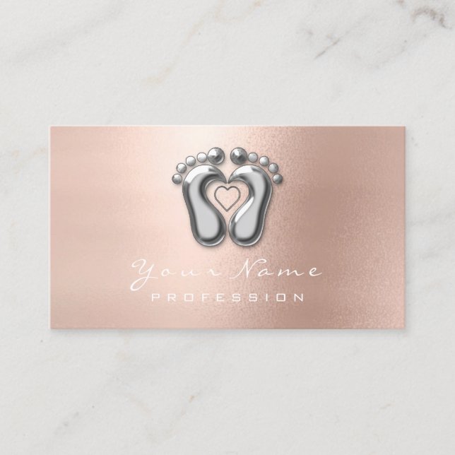 Carte De Visite Réflexologie Massage Thérapiste Silver Rose Slonny (Devant)