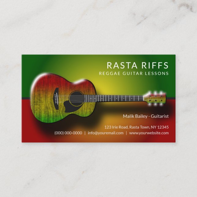Carte De Visite Reggae Rasta Riffs Guitare Leçons Musique Enseigna (Devant)