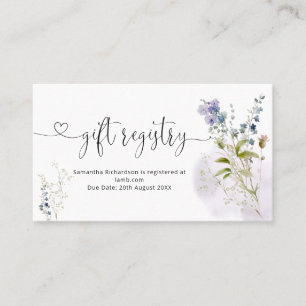 Carte De Visite Registre cadeau de Baby shower Floral bleu Dusty