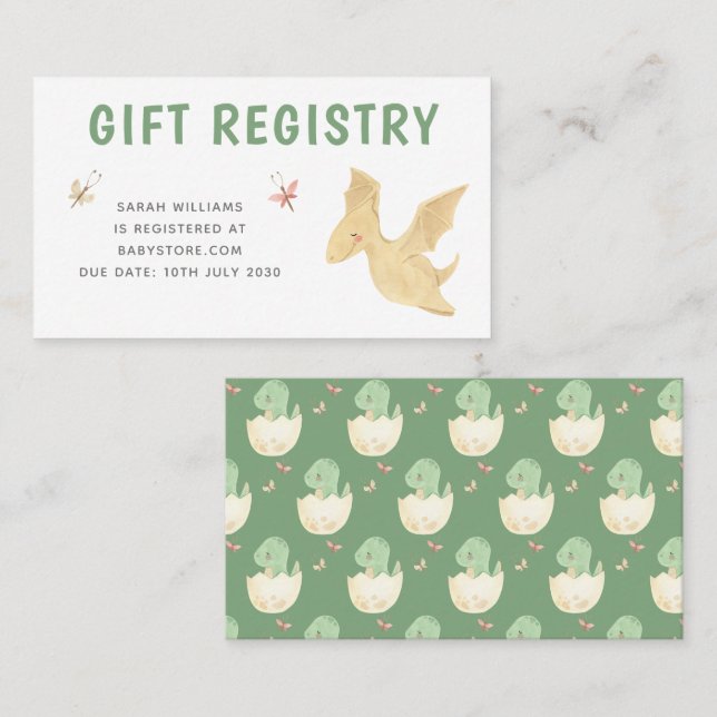 Carte De Visite Registre Cadeau Moderne Baby shower Cute Dinosaur (Devant / Derrière)