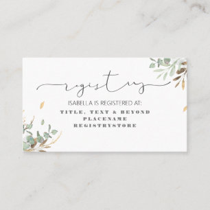 Carte De Visite Registre Gold Green et Eucalyptus Foliage