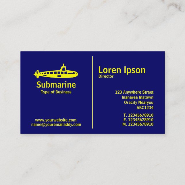 Carte De Visite Règle jaune - Sous-marin - Bleu foncé (Devant)