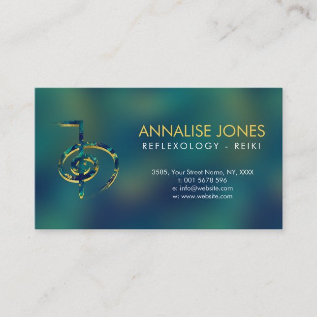 Carte De Visite Reiki guérissant Choku Rei en marbre et or (Devant)