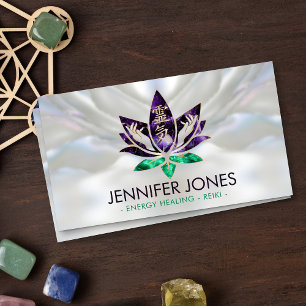 Carte De Visite Reiki Healing Hands and Lotus - Amethyst & Jade