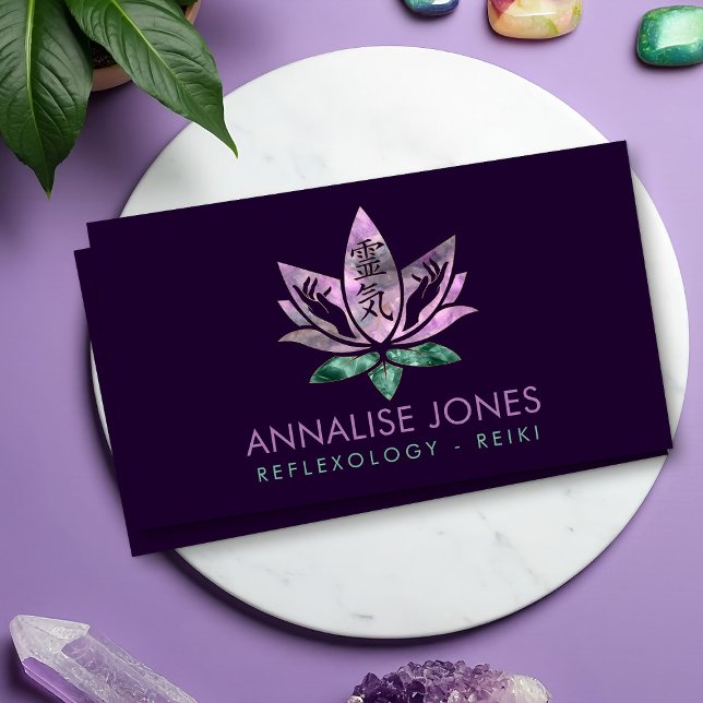 Carte De Visite Reiki Healing Hands and Lotus - Fluorite and Jade (Créateur téléchargé)