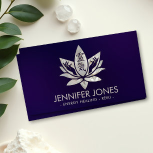 Carte De Visite Reiki Healing Hands and Lotus - Pearl
