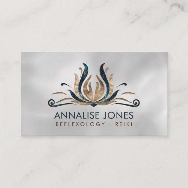 Carte De Visite Reiki Healing Hands in Lotus Abalone and Gold (Devant)