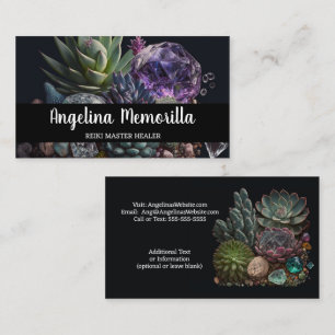 Carte De Visite Reiki Master Energy Worker Succulents Crystals
