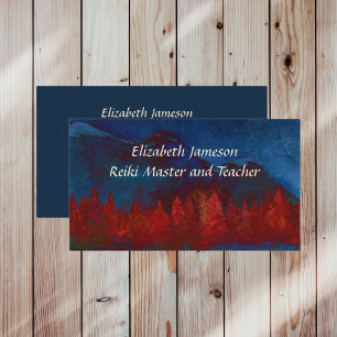 Carte De Visite Reiki Master n enseignant Arbres Montagnes Aquarel
