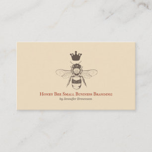 Carte De Visite Reine Abeille Couronne Alvéolée Beige