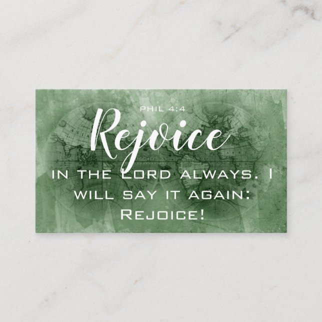 Carte De Visite Rejoice in the Lord Bible Verse World Map (Devant)