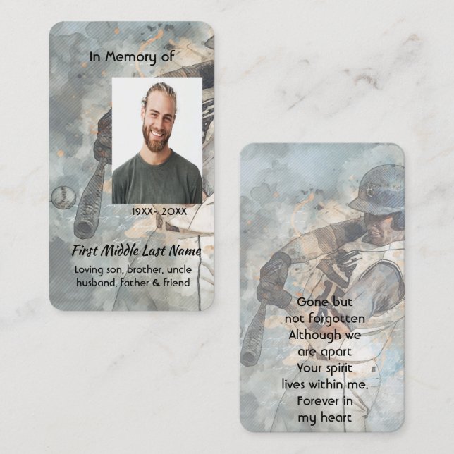 Carte De Visite Remembrance Memorial Memory Card Baseball Sport (Devant / Derrière)