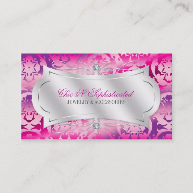 Carte De Visite Remous fuchsia somptueux de damassé de diamant de (Devant)