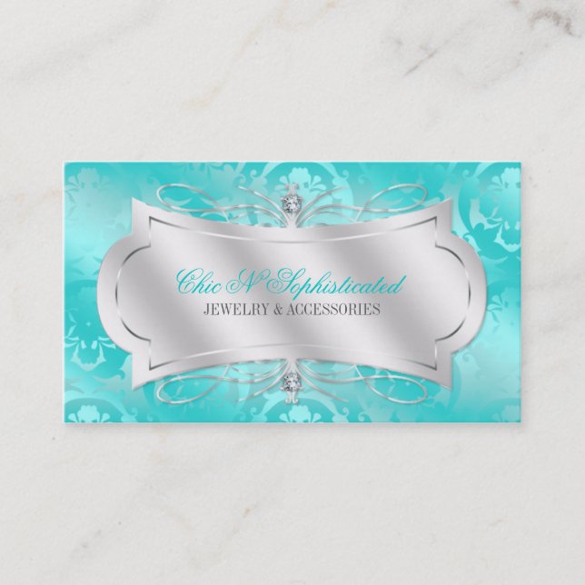 Carte De Visite Remous turquoise somptueux de damassé de diamant (Devant)
