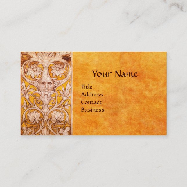 CARTE DE VISITE RENAISSANCE GROTESQUE FACE, PARCHEMENT FLORAL OR (Devant)