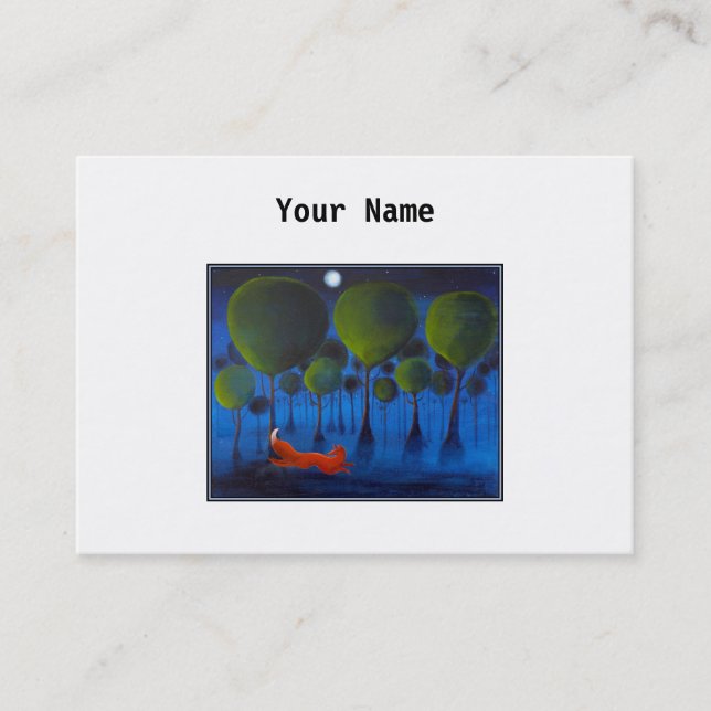 Carte De Visite Renard rouge avec des arbres dans la nuit (Devant)
