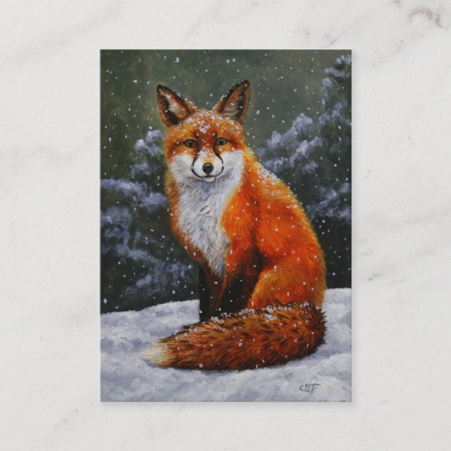 Carte De Visite Renard rouge mignon en neige hivernale (Devant)