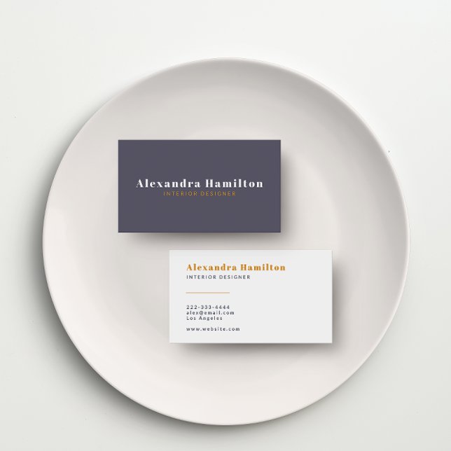 Carte De Visite Rencontres modernes bouchées : Chic Mauve & Mustar (A stylish modern mauve and mustard yellow business card with classic typography.)