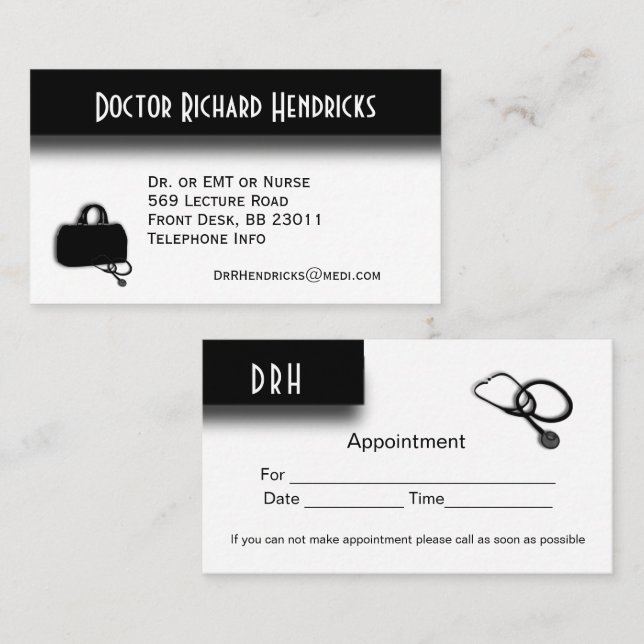 Carte De Visite Rendez-vous au bureau des médecins sur le dos (Devant / Derrière)