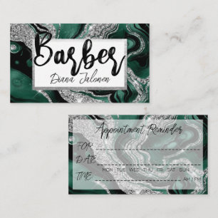 Carte De Visite Rendez-vous Barber Rappel Marbre vert Argent
