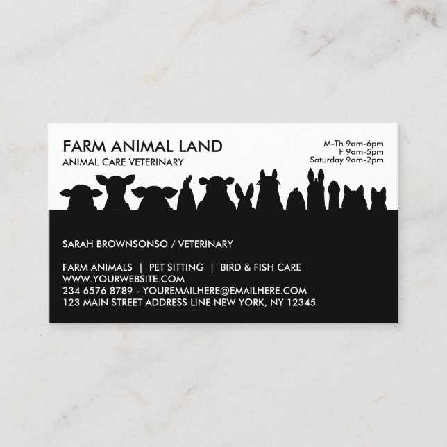 Carte De Visite Rendez-vous chez un animal de ferme noir Vétérinai (Devant)
