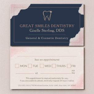 Carte De Visite Rendez-vous de dentiste bleu marine rose pastel