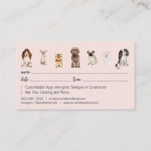 Carte De Visite Rendez-vous de toilettage pour chien mignon rose m