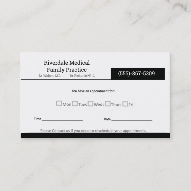Carte De Visite Rendez-vous Médicale simple de bureau (Devant)