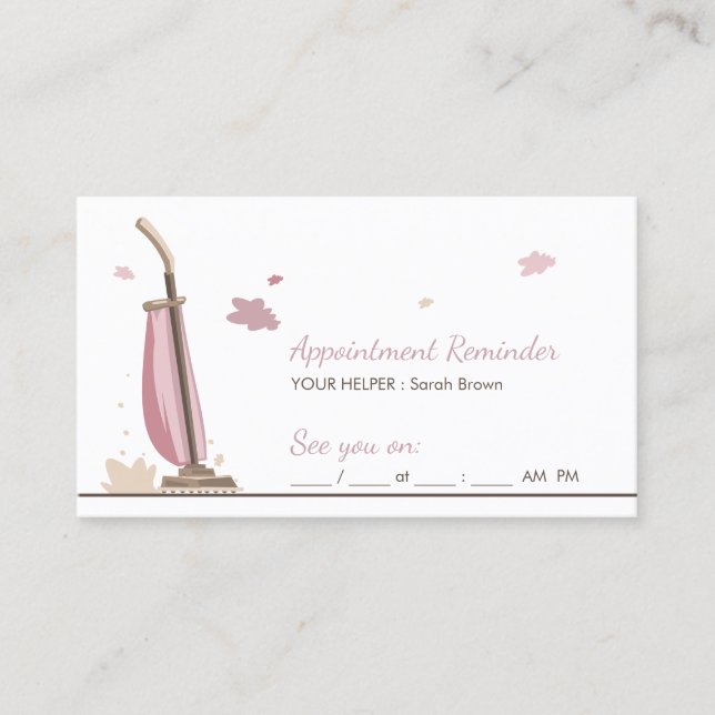 Carte De Visite Rendez-vous rose Rappel Nettoyage de la maison (Devant)