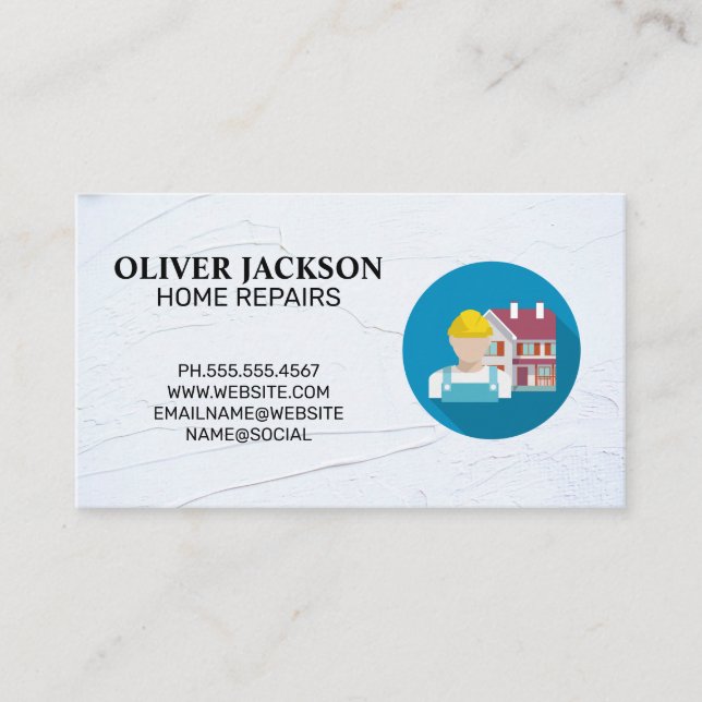 Carte De Visite Réparation à domicile | Ouvrier de construction (Devant)