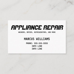 Carte De Visite Réparation de base de l'appliance