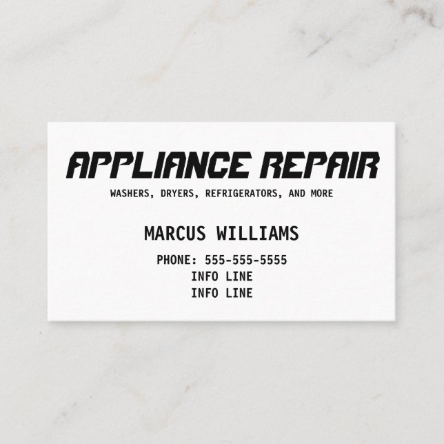 Carte De Visite Réparation de base de l'appliance (Devant)