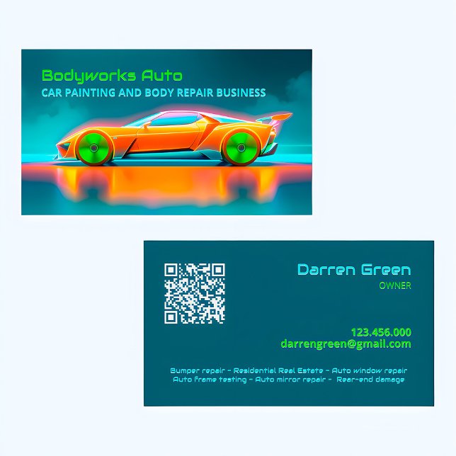 Carte De Visite Réparation de carrosserie automatique QR (Car Painting Cards)