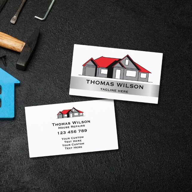 Carte De Visite Réparation de l'outil menuisier de construction mo (modern house logo)