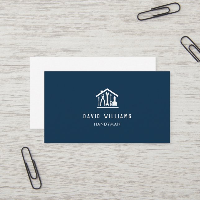 Carte De Visite Réparation de maison moderne Handyman Logo Marine  (Devant/Arrière en situation)