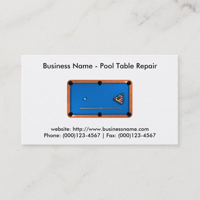 Carte de visite : Réparation de table de billard (Devant)