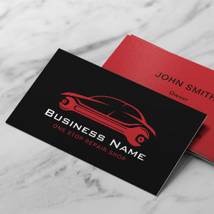 Carte De Visite Réparation de voiture Automotive Noir & Rouge Auto