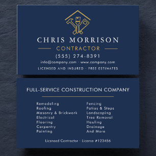 Carte De Visite Réparations à domicile Construction Bleu marine Or