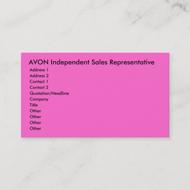 Carte De Visite Représentant de commerce indépendant d'AVON, (Devant)