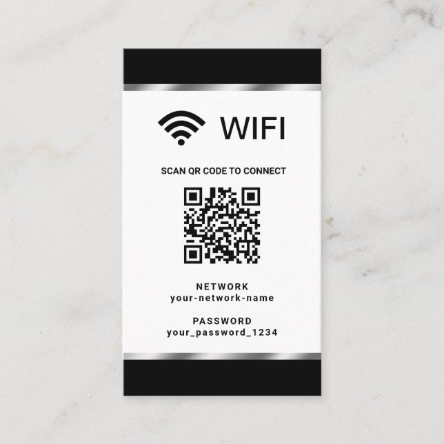 Carte De Visite Réseau Wifi et mot de passe QR Code personnalisé (Devant)