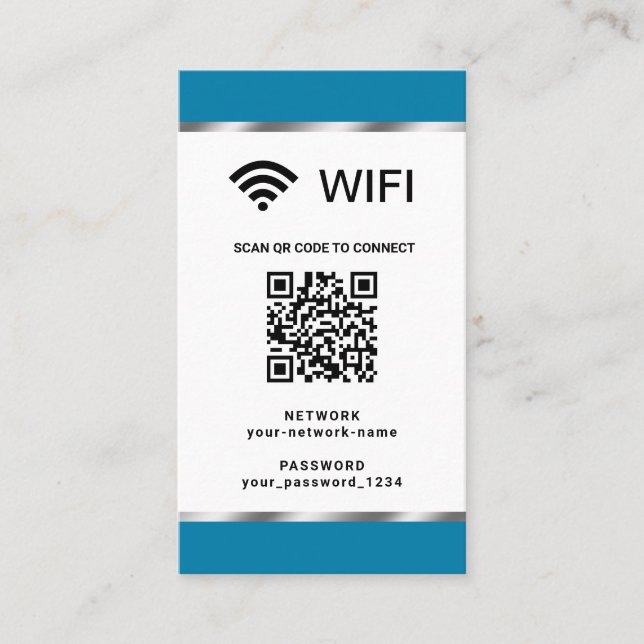 Carte De Visite Réseau Wifi et mot de passe QR Code personnalisé (Devant)
