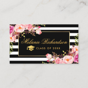 Carte De Visite Réseaux de diplômés Rose Floral Or rayé