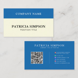 Carte De Visite Réseaux Sociaux QR Minimalistes Bleu & Crème Moder