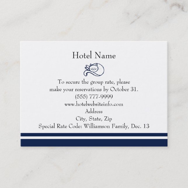 Carte De Visite Réservations d'hôtel heureuses bleues de chat (Devant)