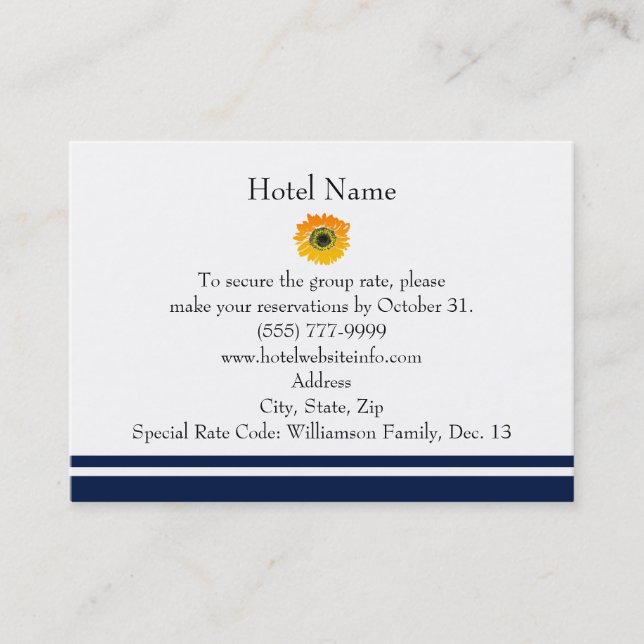 Carte De Visite Réservations d'hôtels Sunflower de Nautical Blue S (Devant)
