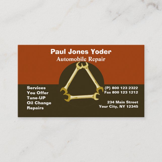 Carte De Visite Réservoir de logo Masculine Mechanic Men's Tools (Devant)