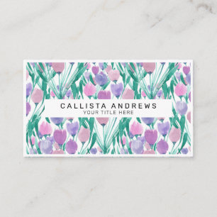 Carte De Visite Ressort rose pourpre Tulipe Floral Aquarelle