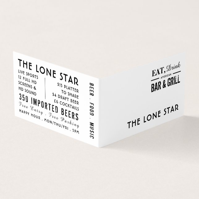 Carte De Visite Restaurant, Bar & Grill, Pub / Brasserie, Détail (Extérieur)